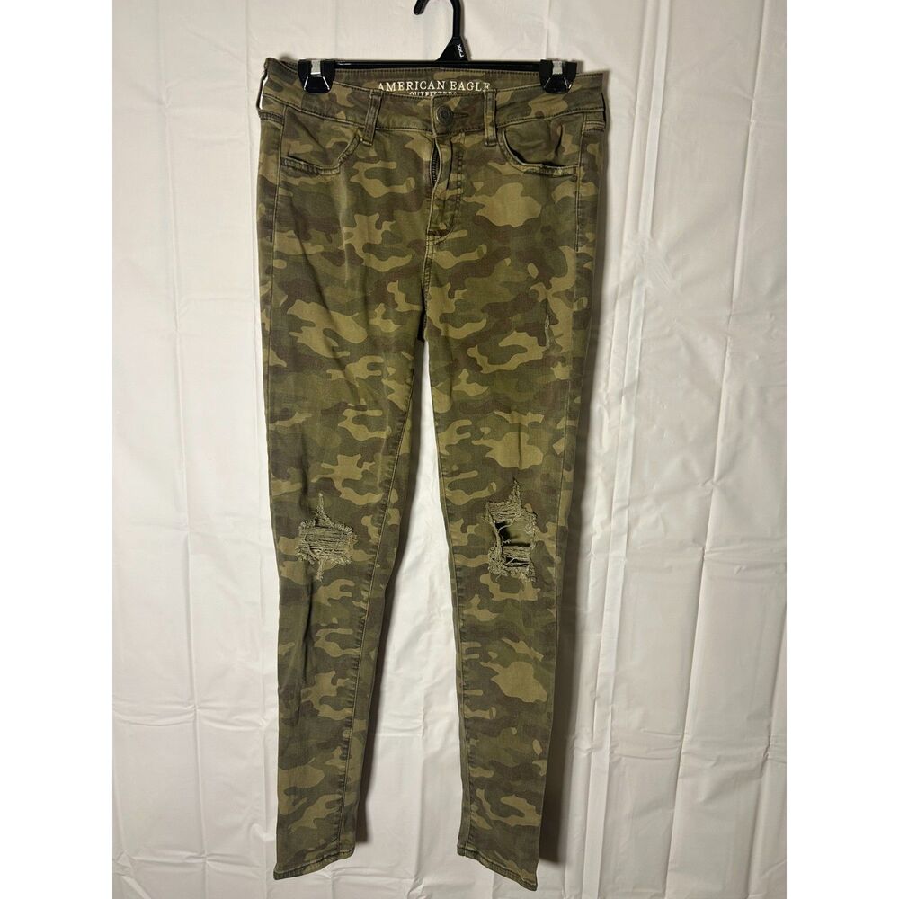 American Eagle Camo Distressed Jeggings Size 8 Regular Ripped Camouflage Jeans